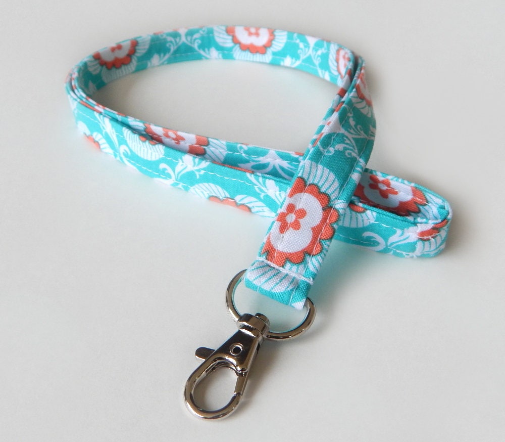 Floral Teal Lanyard / Turquoise Lanyard / Floral Keychain / Etsy