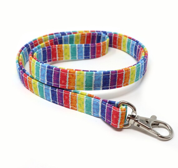 Striped Rainbow Lanyard for Keys Cute Keychains Pride - Etsy