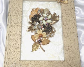 Framed Jewelry Art Named “Busy Bees”/ Jewelry Art / Home Decor/ Vintage Recycled Jewelry/ Jewelry Collage/ Framed Memory/ Busy Bees