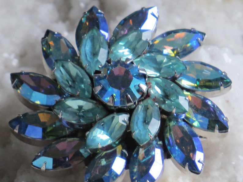 RHINESTONE BROOCH Vintage Brooch Teal Baby Blue Rhinestones Flowers Wiess Bridal Jewelry Signed Vintage Jewelry Signed Weiss Brooch