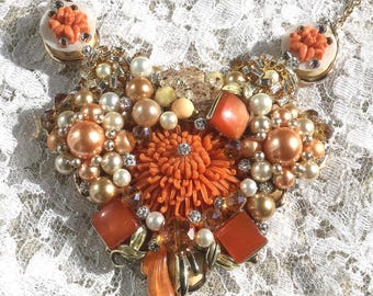 ORANGE NECKLACE/ Statement Necklace/ Designer Necklace/ Bridal Necklace/ One of a Kind/ Named “Sailors Delight”/ Bridgerton Style/ Necklace