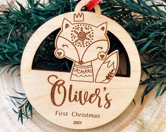 Personalized Baby's 1st Christmas Ornament 2023 - Baby Keepsake Ornament - Baby First Christmas Gift - Custom Engraved Wood Baby Ornament