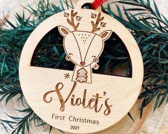 Personalized Baby's First Christmas Ornament 2023 - Baby Keepsake Ornament - New Baby Gift - Animal Custom Engraved Wood Baby Ornament