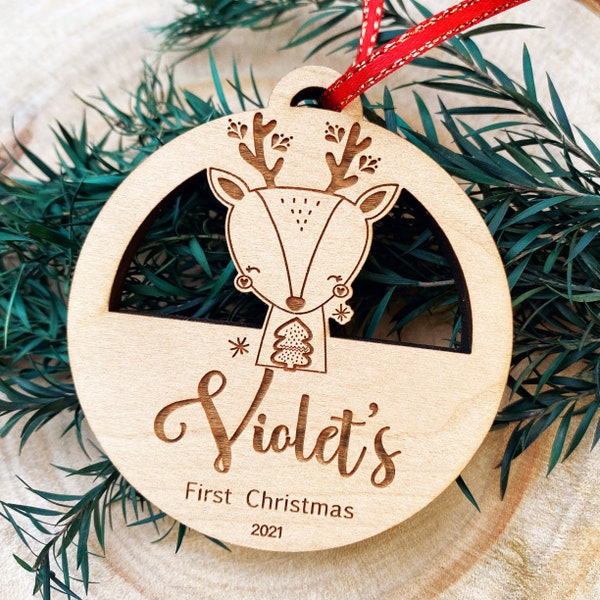 Personalized Baby's First Christmas Ornament 2023 - Baby Keepsake Ornament - New Baby Gift - Animal Custom Engraved Wood Baby Ornament