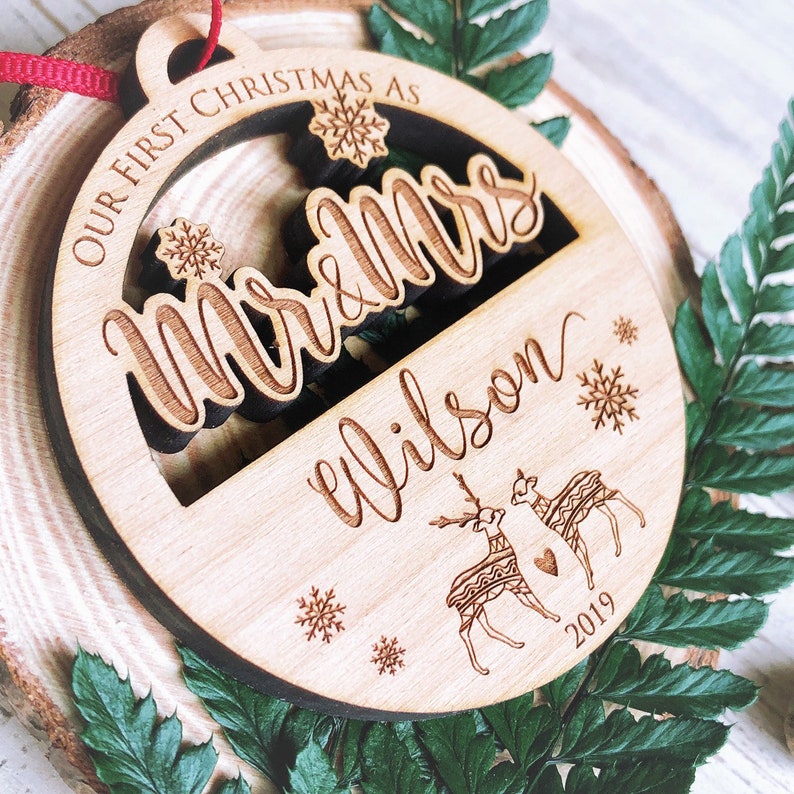 Personalized Christmas Ornament 2023/Our First Christmas Ornaments Personalized /Newlywed Ornament/Just Married Ornament/Mr & Mrs Ornament Design #B