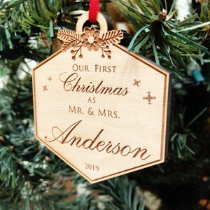Personalized Christmas Ornament 2023/Our First Christmas Ornaments Personalized /Newlywed Ornament/Just Married Ornament/Mr & Mrs Ornament image 8
