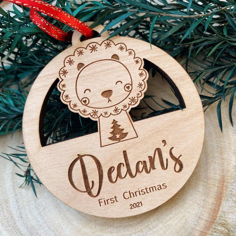 Personalized Baby's First Christmas Ornament 2023 Baby Keepsake Ornament New Baby Gift Baby's 1st Custom Engraved Wood Ornament image 1