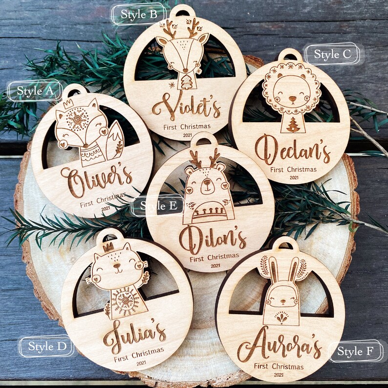Personalized Baby's First Christmas Ornament 2023 Baby Keepsake Ornament New Baby Gift Baby's 1st Custom Engraved Wood Ornament image 2