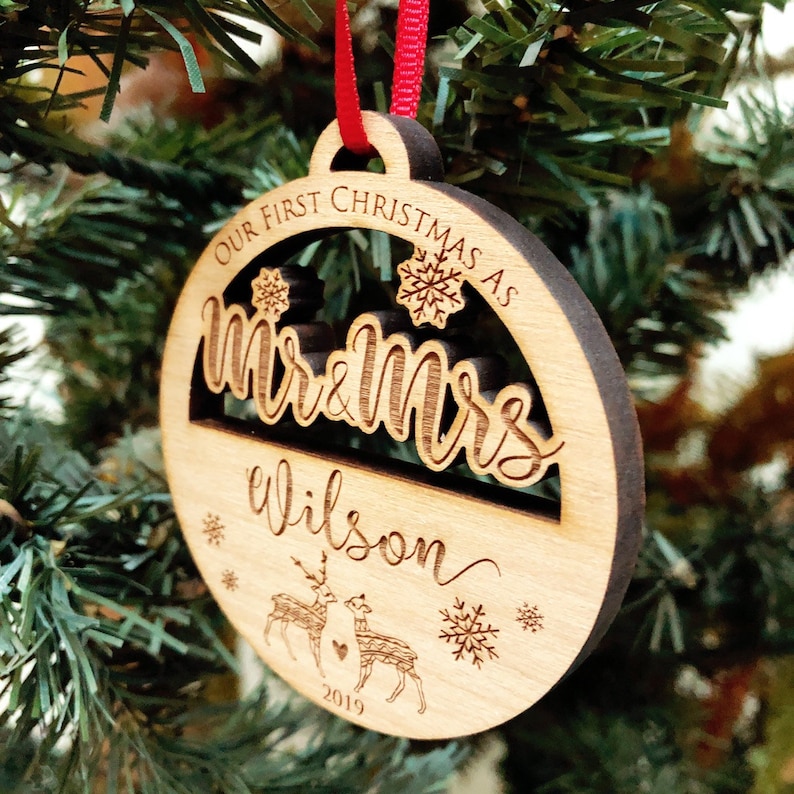 Personalized Christmas Ornament 2023/Our First Christmas Ornaments Personalized /Newlywed Ornament/Just Married Ornament/Mr & Mrs Ornament image 3