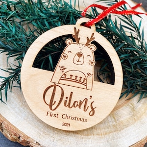 Personalized Baby's First Christmas Ornament 2023 Baby Keepsake Ornament New Baby Gift Baby's 1st Custom Engraved Wood Ornament image 4