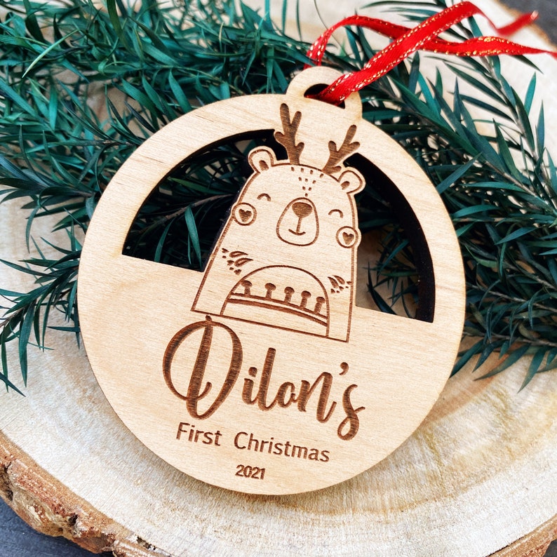 Personalized Baby's First Christmas Ornament 2023 Baby Keepsake Ornament New Baby Gift Baby's 1st Custom Engraved Wood Ornament image 4