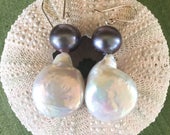 Black and White Pearl Earrings Sterling Silver Earwires