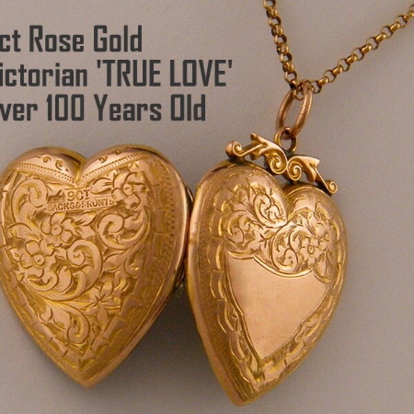 Valentines Day Gift 9ct Gold Locket Antique Locket Necklace Victorian Rose Gold Heart Locket Anniversary Wedding Gift