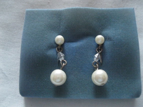 Avon Silvertone Pearlesque Drop Clip Earrings - image 1