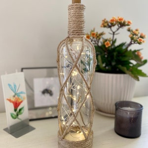Tequila bottle lights, Twine wrapped vase, Upcycled liquor bottle, Wedding centerpiece, Accent piece, Gift for her, Mother's Day gift