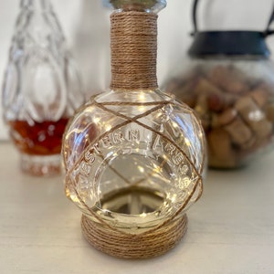 Gin bottle lights, Twine wrapped vase, Upcycled liquor bottle, Wedding centerpiece, Accent piece, Gift for her, Mother's Day gift