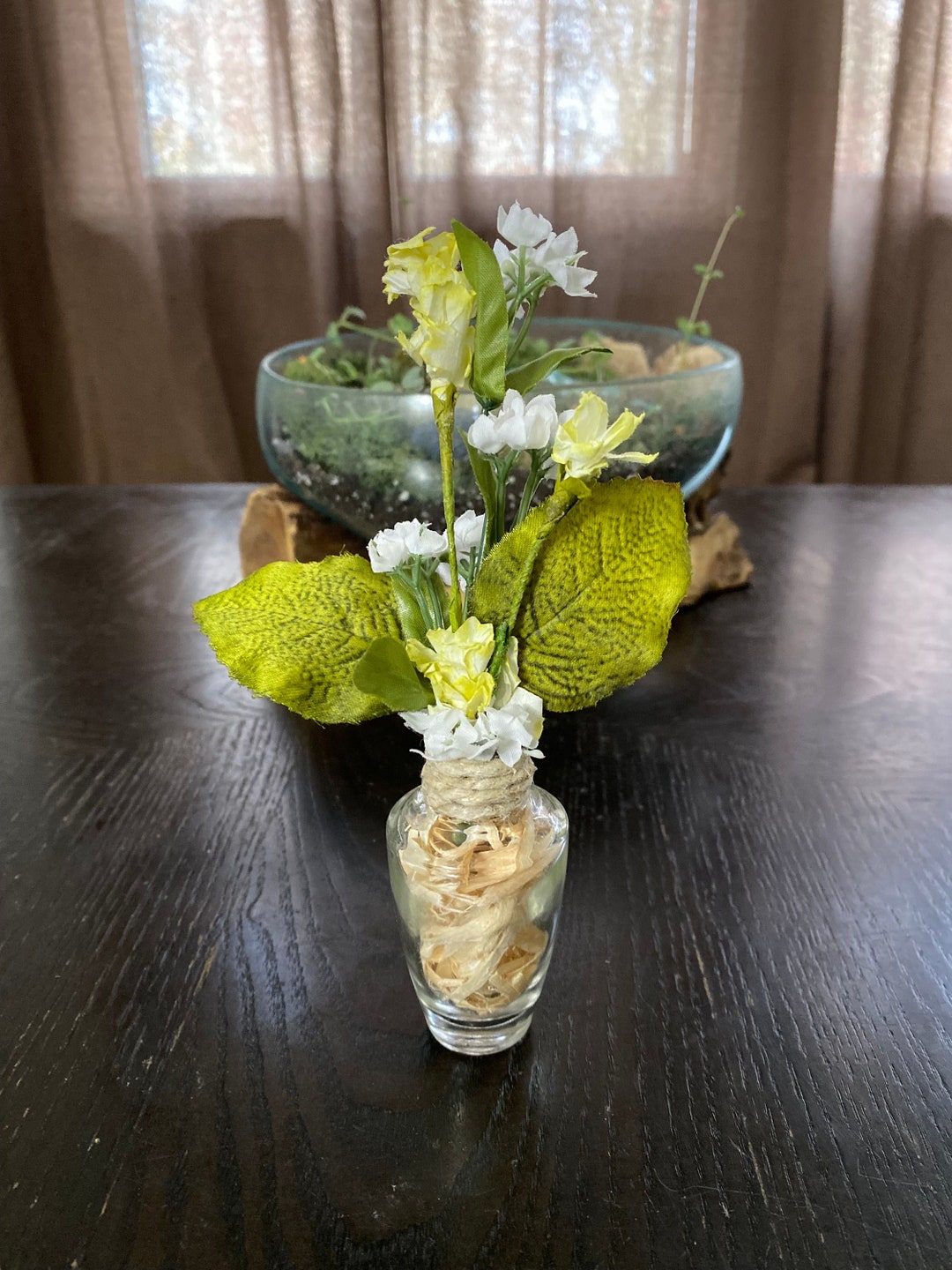 Mini Faux Flower Vase Small Fake Floral Arrangement Upcycled Etsy