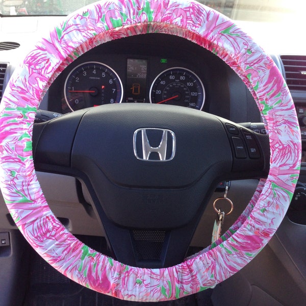 Steering Wheel Cover made with Lilly Pulitzer Spring 2015 Pink Colony Flamingo Fabric