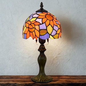 Handcrafted Sunflower Stained Glass Table Lamp - Dimmable Blue Mosaic Floral Touch Light