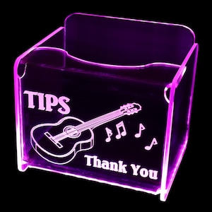 LED Glowing Tip Box-Acoustic Guitar for Musicians!  Tip Jar -LED Tip Jar -Light up tip Jar -Ballot Box- Card Box- Musician Tip Jar-Guitarist