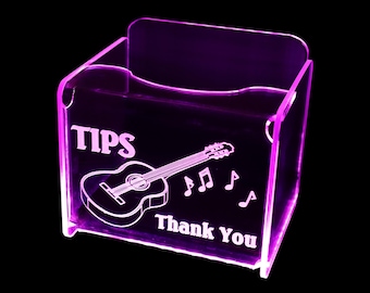 LED Glowing Tip Box-Acoustic Guitar for Musicians!  Tip Jar -LED Tip Jar -Light up tip Jar -Ballot Box- Card Box- Musician Tip Jar-Guitarist