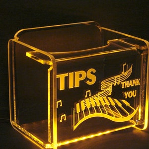 LED Glowing Tip Box-Rolling Piano Keyboard for Musicians! Tip Jar -LED Tip Jar -Light up tip Jar- Musician Tip Jar-Pianist Tip Jar-Nightclub