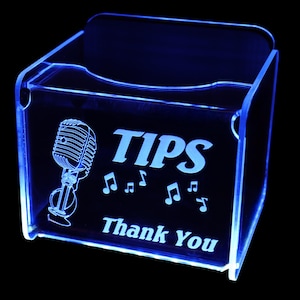 LED Glowing Tip Box - Microphone design for singers or karaoke- Tip Jar - LED Tip Jar - Light up tip Jar - Ballot Box- Musician tip jar