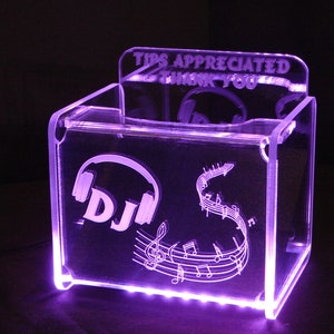 LED Glowing Tip Box- Rolling Music Design for DJs-Tip Jar -LED Tip Jar -Light up tip Jar -Ballot Box- Card Box- Musician Tip Jar- DJ Tip Jar