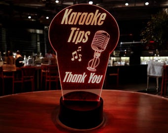 Glowing TIPS Sign- Use your container and use our LED sign. &quot;Karaoke Microphone&quot; design- 10&quot; Tall- Neon Sign