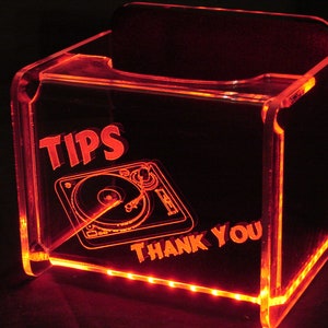 LED Glowing Tip Box - Turntable Design for DJs- Tip Jar - LED Tip Jar - Light up tip Jar - Ballot Box- Card Box- Musician Tip Jar
