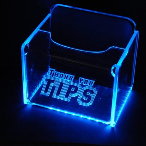 LED Glowing Tip Box-  Varsity Font-Standard Engraving-Perfect for Sports Bars.  Tip Jar -LED Tip Jar -Lighted Tip Jar - Made in USA!
