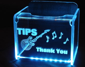 LED Glowing Tip Box- Spiral Electric Guitar for Musicians!  Tip Jar -LED Tip Jar -Light up tip Jar -Ballot Box- Card Box- Musician Tip Jar