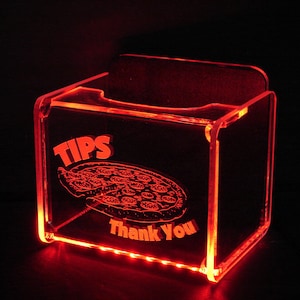 LED Glowing Tip Box- Pizzeria Design-  Tip Jar -LED Tip Jar -Lighted Tip Jar - Restaurant Tip Jar - Made in USA!