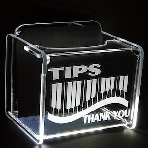LED Glowing Tip Box-Piano Keyboard Design for Musicians!  Tip Jar-LED Tip Jar-Lighted Tip Jar-Musician Tip Jar-Pianist Tip Jar- Made in USA!