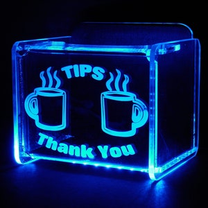 LED Glowing Tip Box-  Coffee Shop Design for Baristas! Tip Jar -LED Tip Jar -Light up tip Jar -Ballot Box- Card Box- Musician Tip Jar