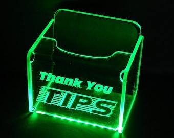 LED Glowing Tip Box- Scanline Font-  Tip Jar -LED Tip Jar -Light up tip Jar -Ballot Box- Card Box- Musician Tip Jar