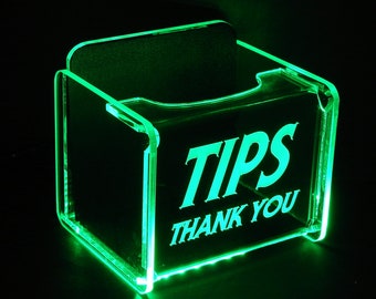 LED Glowing Tip Box- SLENDER Font-  Tip Jar -LED Tip Jar -Light up tip Jar -Ballot Box- Card Box- Musician Tip Jar