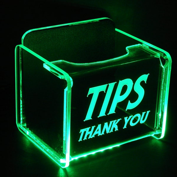 LED Glowing Tip Box- SLENDER Font-  Tip Jar -LED Tip Jar -Light up tip Jar -Ballot Box- Card Box- Musician Tip Jar