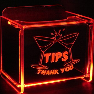 LED Glowing Tip Box-Martini Design for Bartenders-  Tip Jar -LED Tip Jar -Light up tip Jar -Ballot Box- Musician Tip Jar- Night Club Tip Jar