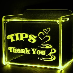 LED Glowing Tip Box- Coffee Love Design for Baristas!  Tip Jar -LED Tip Jar -Light Up Tip Jar - Card Box- Musician Tip Jar- Made in USA!