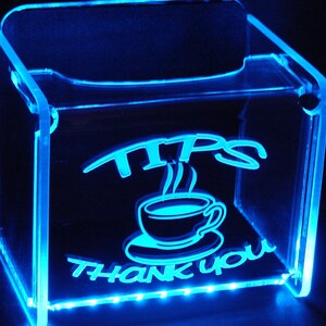 LED Glowing Tip Box-Classic Coffee Design for Baristas!  Tip Jar -LED Tip Jar -Light up tip Jar -Ballot Box- Card Box- Coffee Shop Tip Jar