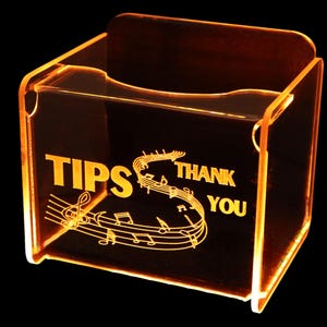 LED Glowing Tip Box- Music Lovers Tip Jar -LED Tip Jar -Light up tip Jar -Ballot Box- Card Box- Musician Tip Jar-Guitarist- 9 volt power