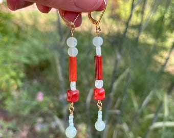 Beaded stone dangle earrings / Jasper & jade