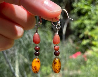 Beaded stone dangle earrings / Brown & tiger's eye