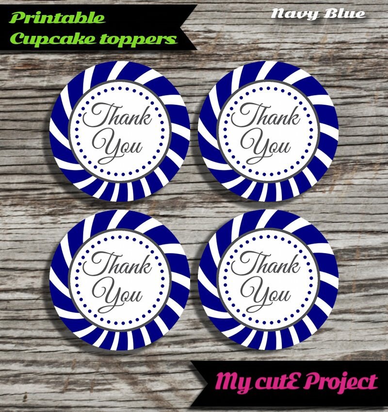 Thank You Cupcake Toppers Navy Blue Instant Download Etsy