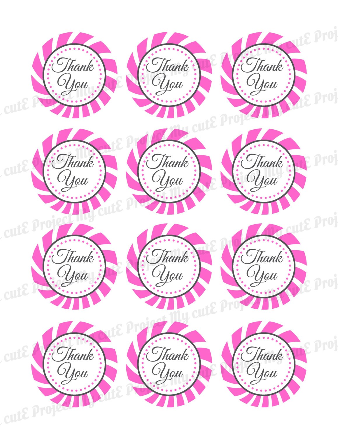 Thank You Cupcake Toppers Pink Instant Download Party Etsy