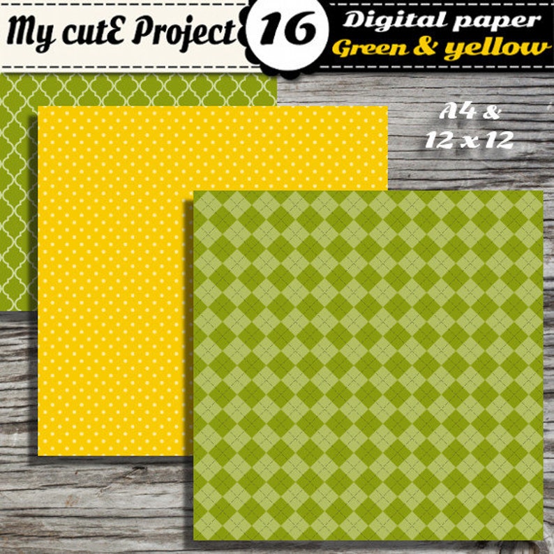 Digital Paper Green and Yellow Scrapbooking 12x12 A4 Etsy