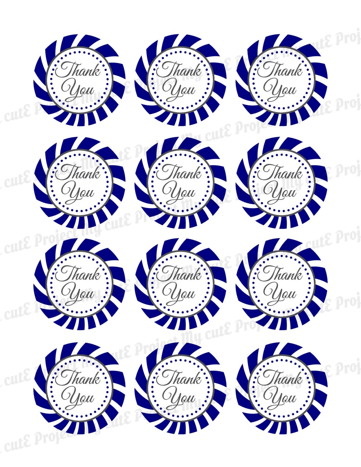 Thank You Cupcake Toppers Navy Blue Instant Download Etsy