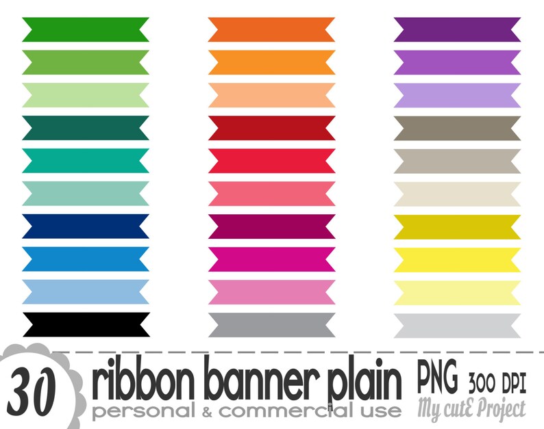Ribbon Banner Plain Clipart 30 Colors PNG 300 Dpi - Etsy