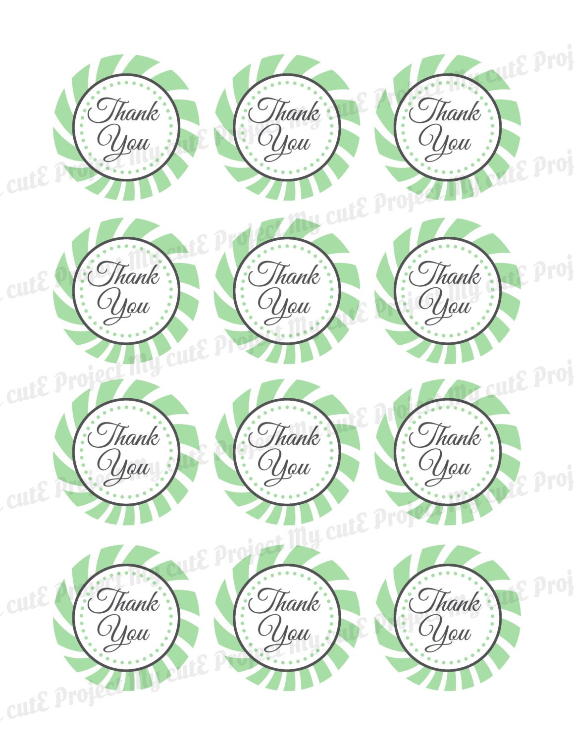 Thank You Cupcake Toppers Green Celadon Instant Download | Etsy